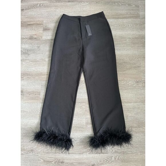 Lulu’s NWT Black Feather Trimmed Straight Leg Pants Size M - Picture 6 of 10